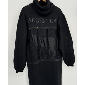 VTG JC‎ De Castelbajac Iceberg 42 Sweater Black Wool Oversized Danger Cat Rare
